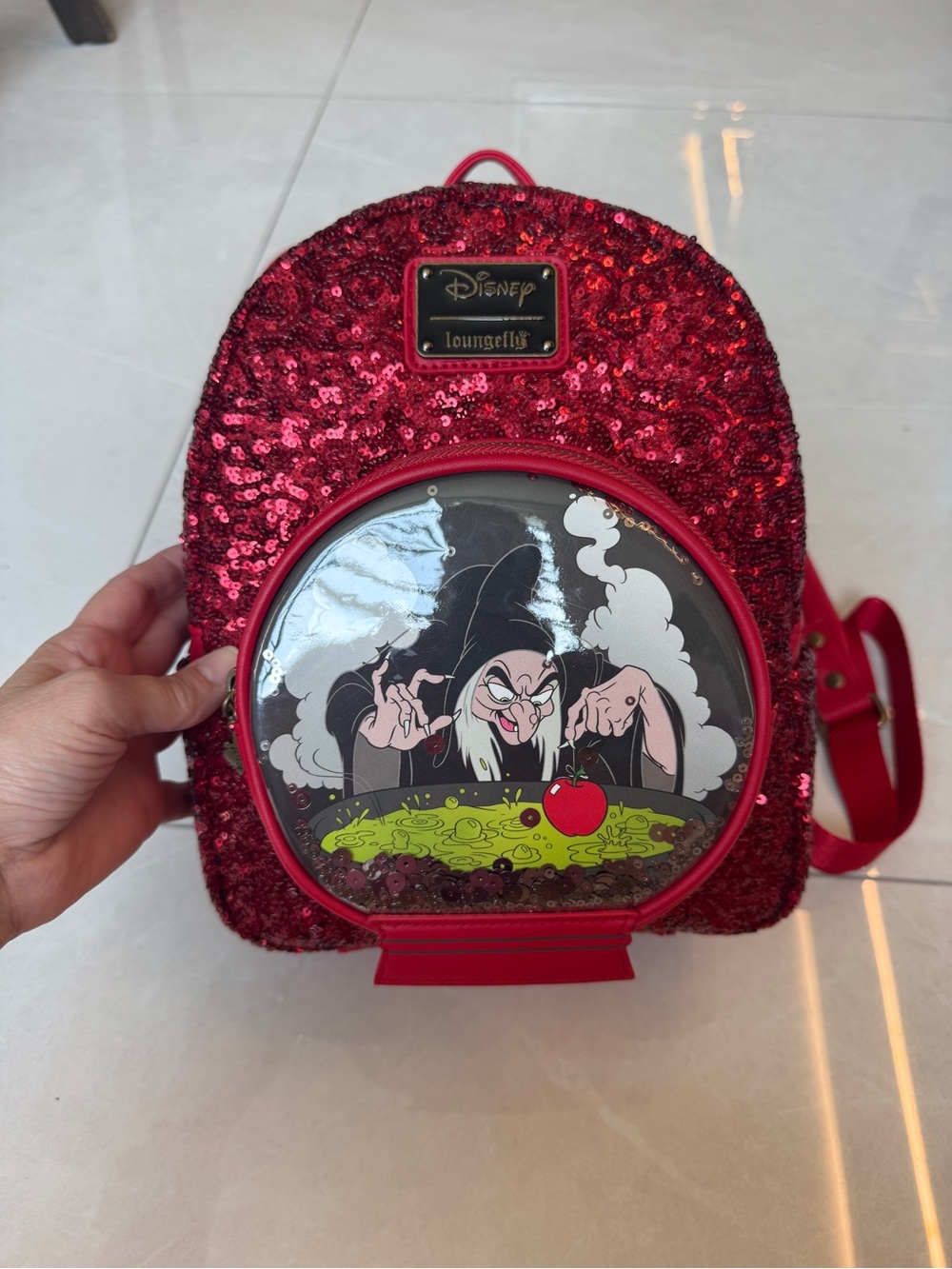 Loungefly Disney Snow White Evil Queen Snow Globe Sequin Mini Backpack